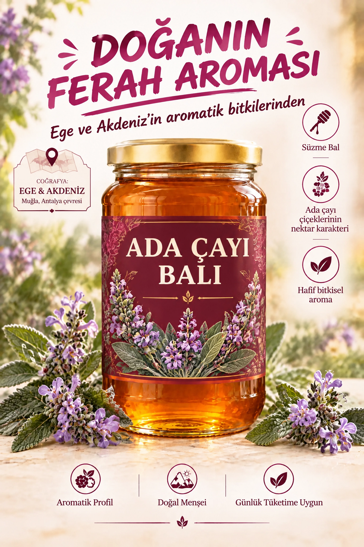 Ada Çayı Balı Ege ve Akdeniz’in ferah aroması 850 gr