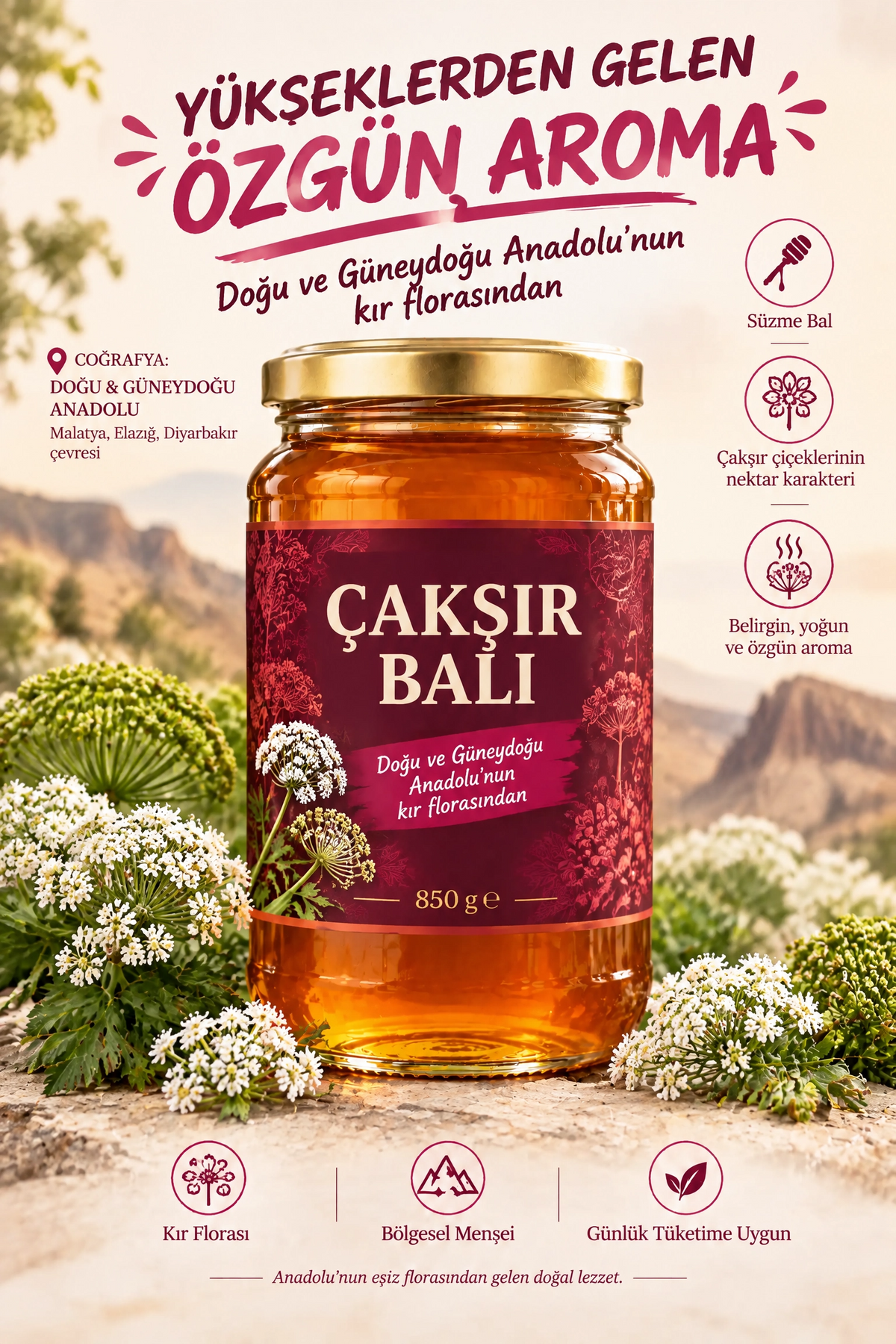 Çakşır Balı Doğu ve Güneydoğu Anadolu’nun özgün kır florası 850 Gr
