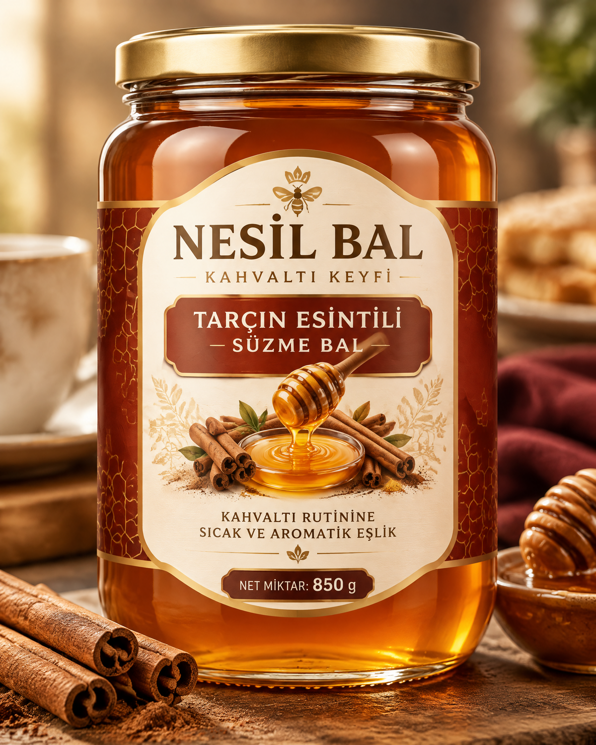 Kahvaltı rutinine sıcak ve aromatik eşlik. Tarçın Esintili Süzme Bal 850 g