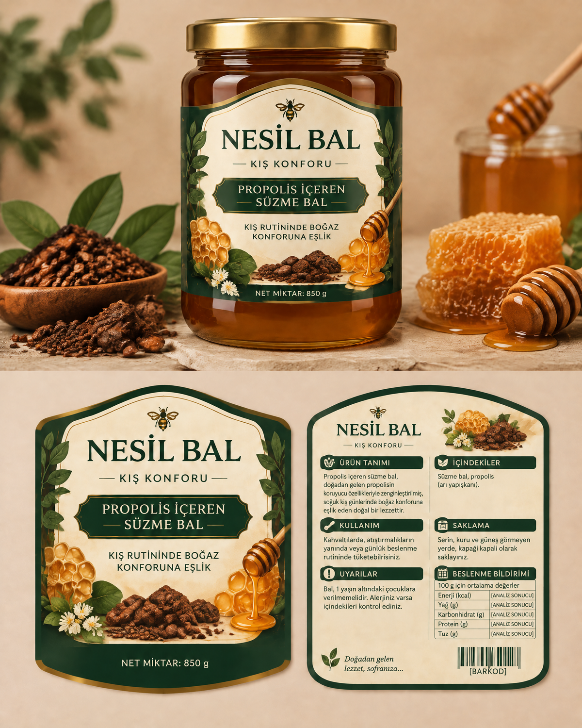 Kış rutininde boğaz konforuna eşlik. Propolis İçeren Süzme Bal — 850 g